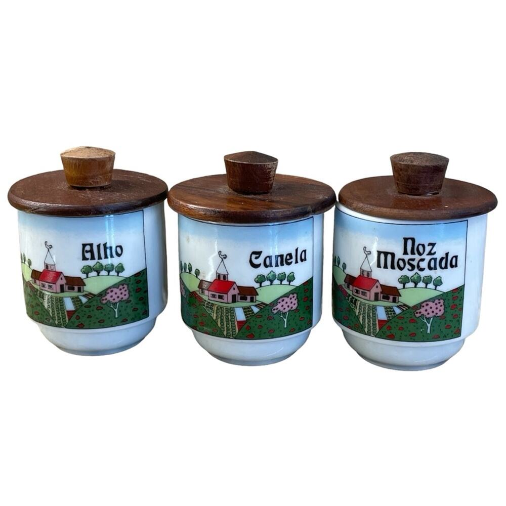 Vintage Mid Century Modern Spice Jars Schmidt MCM Set Of 3 with Lids‎